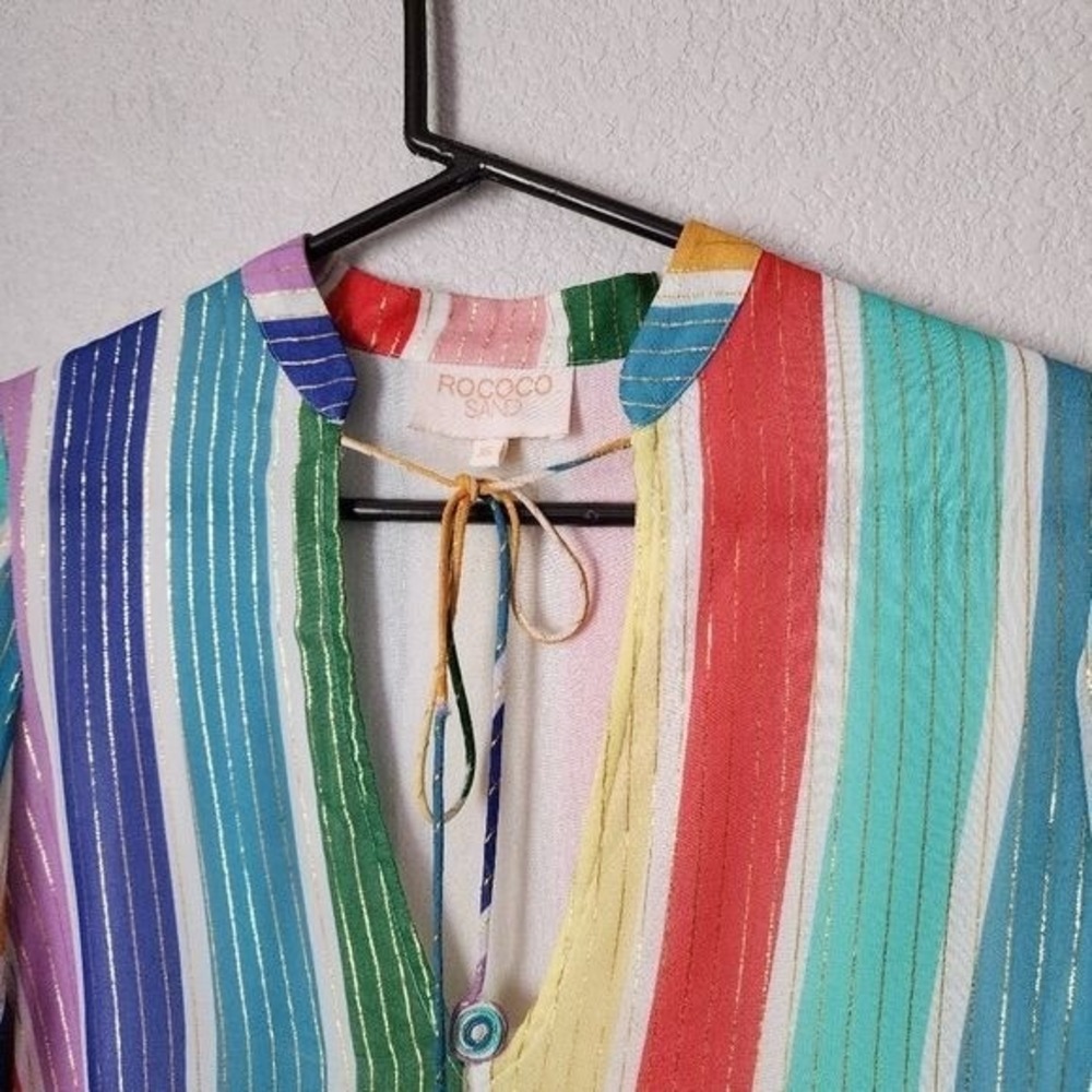 ROCOCO SAND Mirage rainbow stripe blouse boho ruffle sleeve resort‎ XS - Picture 8 of 10